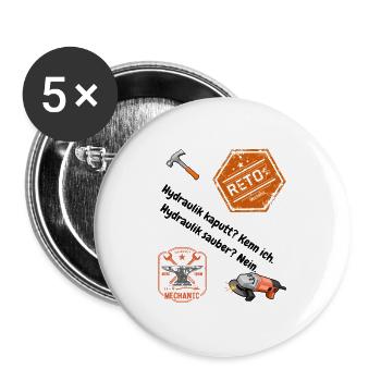 Schlosser Shirt: Passt nicht? Wird passend gemacht - Buttons groß 56 mm (5er Pack) - Weiß - Vorne