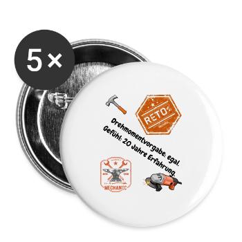 Schlosser Shirt: Passt nicht? Wird passend gemacht - Buttons groß 56 mm (5er Pack) - Weiß - Vorne