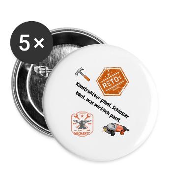 Schlosser Shirt: Passt nicht? Wird passend gemacht - Buttons groß 56 mm (5er Pack) - Weiß - Vorne