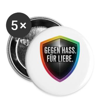 Gegen Hass Für Liebe Statement Shirt Sticker - Buttons groß 56 mm (5er Pack) - Weiß - Vorne