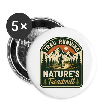 Badge du tapis roulant de la nature en course sur sentier - Lot de 5 grands badges (56 mm) - blanc - Devant