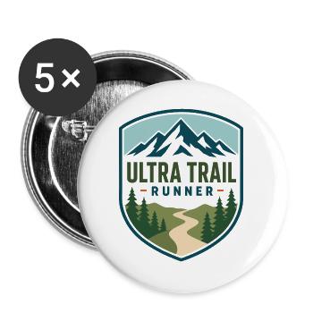 Ultra Trail Runner Mountain Shield - Buttons groß 56 mm (5er Pack) - Weiß - Vorne