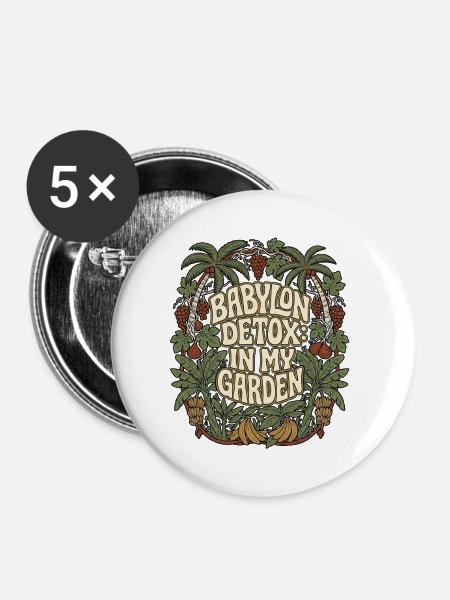 Babylon Detox Reggae Garden - Buttons groß 56 mm (5er Pack) - Weiß