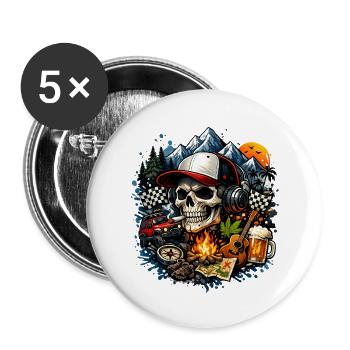 Skull Adventurer Camping Rock - Buttons large 2.2''/56 mm (5-pack) - white - Front