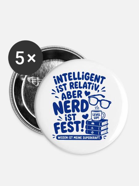 Intelligent Ist Relativ Nerd - Buttons groß 56 mm (5er Pack) - Weiß