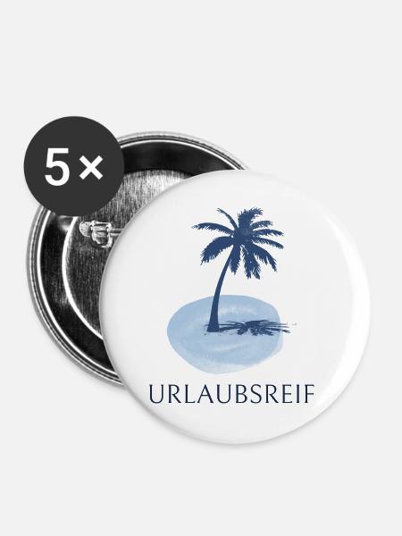Palmeninsel Urlaubsdesign - Urlaubsreif - Buttons groß 56 mm (5er Pack) - Weiß