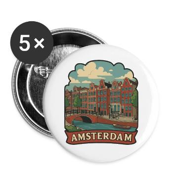 Badge autocollant vintage de voyage des canaux d’Amsterdam - Lot de 5 grands badges (56 mm) - blanc - Devant