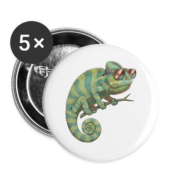 Caméléon avec des lunettes de soleil - Lot de 5 grands badges (56 mm) - blanc - Devant