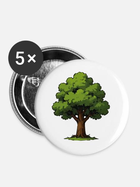 Baum Illustration - Buttons groß 56 mm (5er Pack) - Weiß