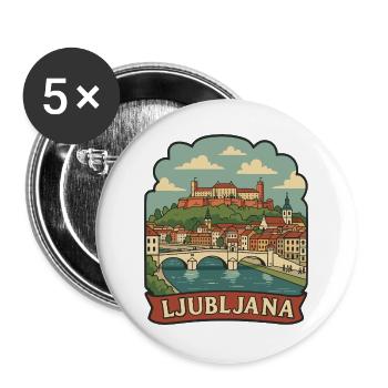 Ljubljana Slovenia Castle Vintage Travel Badge - Buttons large 2.2''/56 mm (5-pack) - white - Front