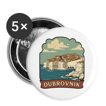 Dubrovnik Croatia Old Town Walls Retro Badge - Buttons large 2.2''/56 mm (5-pack) - white - Front