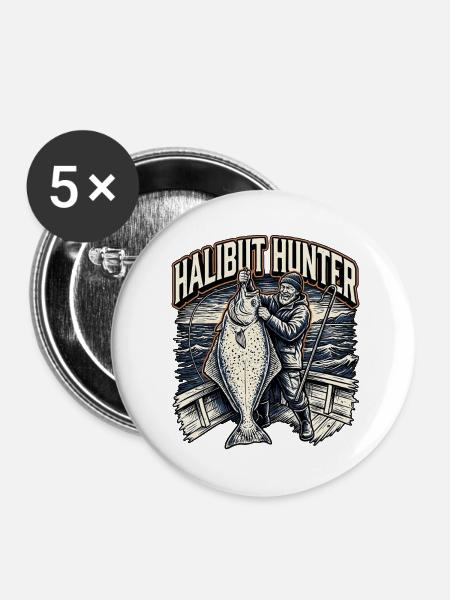 Old Halibut Hunter - Buttons groß 56 mm (5er Pack) - Weiß