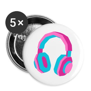 Kopfhörer 80er Retro Synthwave DJ Musik Gamer - Buttons groß 56 mm (5er Pack) - Weiß - Vorne