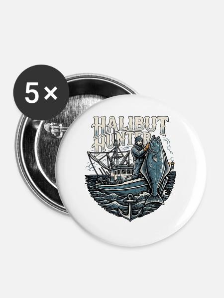 Halibut Hunter Expert - Buttons groß 56 mm (5er Pack) - Weiß
