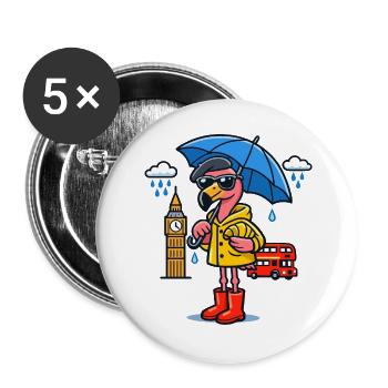 Dessin animé de London Rain Flamingo - Lot de 5 grands badges (56 mm) - blanc - Devant