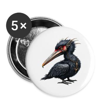 Mechanischer Vogel mit Totenkopfhalskette - Buttons groß 56 mm (5er Pack) - Weiß - Vorne