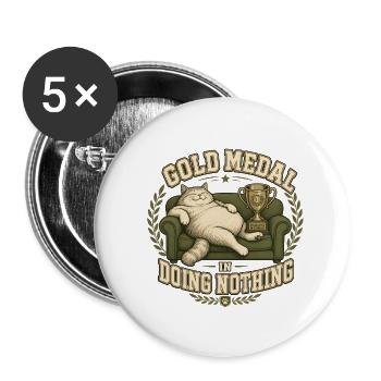 Médaille d’or dans Doing Nothing Cat - Lot de 5 grands badges (56 mm) - blanc - Devant