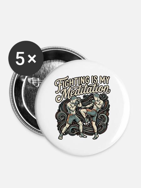 Kampfsport Meditation - Buttons groß 56 mm (5er Pack) - Weiß