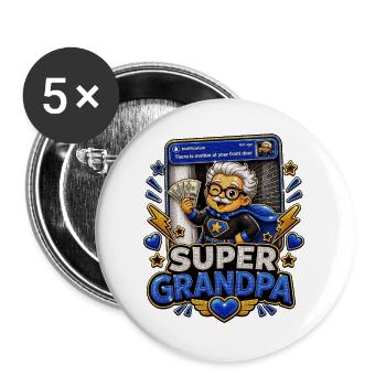 Super Grandpa Money On Frontdoor - Superheld Opa - Buttons groß 56 mm (5er Pack) - Weiß - Vorne