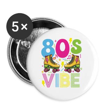 80er-Jahre-Retro-Nostalgie-Party - Buttons groß 56 mm (5er Pack) - Weiß - Vorne