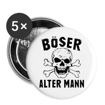 Böser alter Mann Totenkopf Lustiges Skull Vintage - Buttons groß 56 mm (5er Pack) - Weiß - Vorne