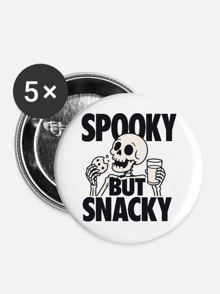 Spooky But Snacky Skeleton - Buttons groß 56 mm (5er Pack) - Weiß