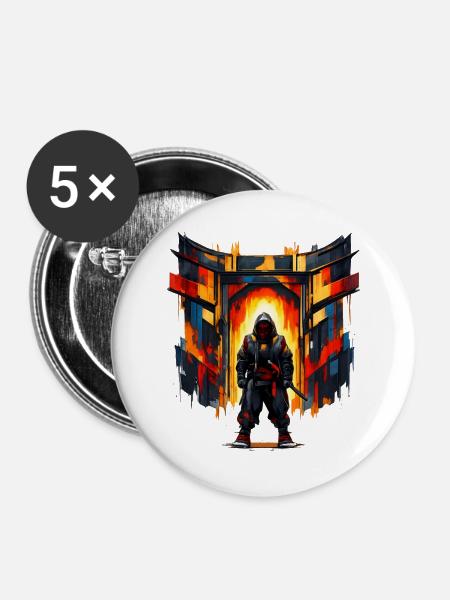 Feuerportal Ninja Graffiti - Buttons groß 56 mm (5er Pack) - Weiß