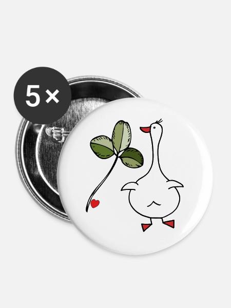 Gans mit Kleeblatt - Buttons groß 56 mm (5er Pack) - Weiß