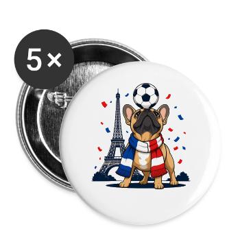Frankreich Bulldogge Fußball Fan Motiv Eiffelturm - Buttons groß 56 mm (5er Pack) - Weiß - Vorne