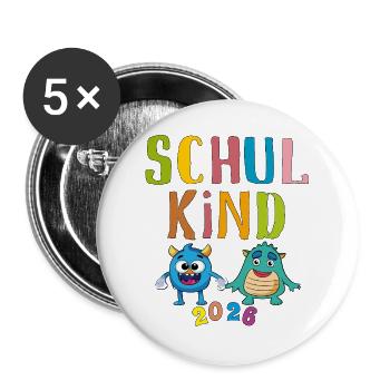 Schulkind 2026 Monsterfreunde - Buttons groß 56 mm (5er Pack) - Weiß - Vorne