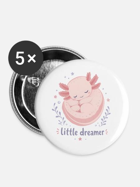 Kleiner Träumer Moon Axolotl - Buttons groß 56 mm (5er Pack) - Weiß
