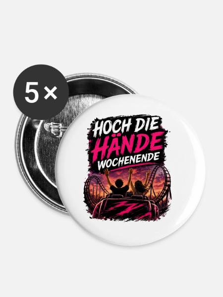 Kirmes-Merch „Wochenende“ - Buttons groß 56 mm (5er Pack) - Weiß
