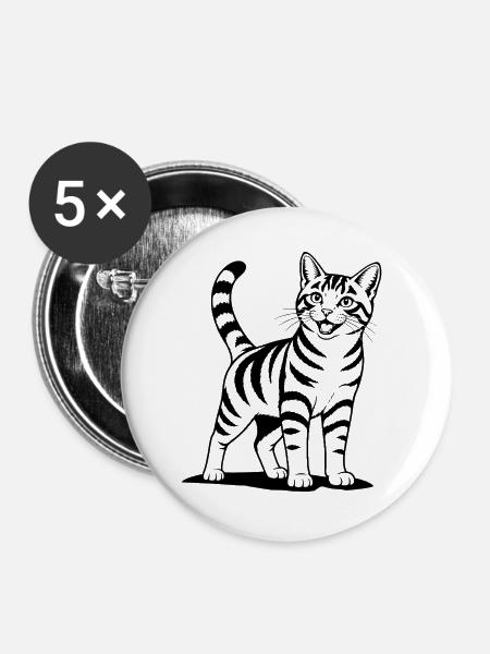 Katze stehend schwarz - Buttons groß 56 mm (5er Pack) - Weiß