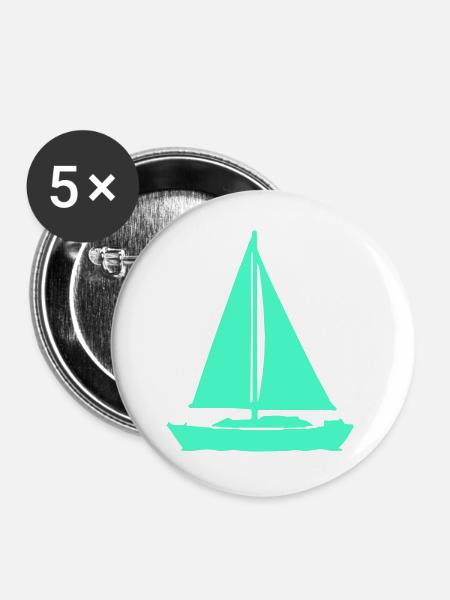 Segelboot NeonTürkis - Buttons groß 56 mm (5er Pack) - Weiß