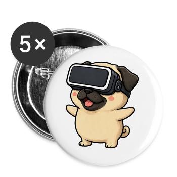 Mignon carlin dans le dessin animé de Gamer en réalité virtuelle - Lot de 5 grands badges (56 mm) - blanc - Devant