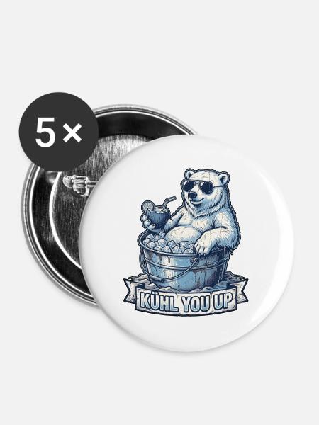 Kühl You Up Eisbär - Buttons groß 56 mm (5er Pack) - Weiß