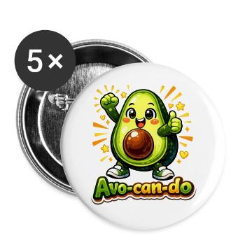 Cute Avocado Avo-can-do Motivational Pun - Buttons large 2.2''/56 mm (5-pack) - white - Front