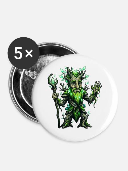Illustration des grünen Baumgeistes - Buttons groß 56 mm (5er Pack) - Weiß