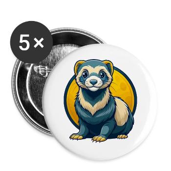 Ferret Kawaii Maskottchen Cartoon Clipart Logo Abzeichen - Buttons groß 56 mm (5er Pack) - Weiß - Vorne