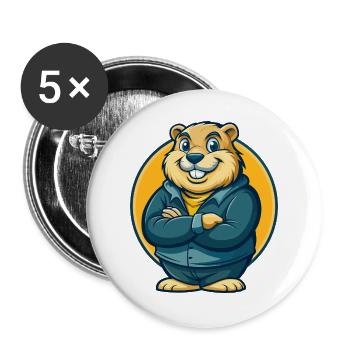 Logo clipart de la mascotte Gopher Kawaii - Lot de 5 grands badges (56 mm) - blanc - Devant
