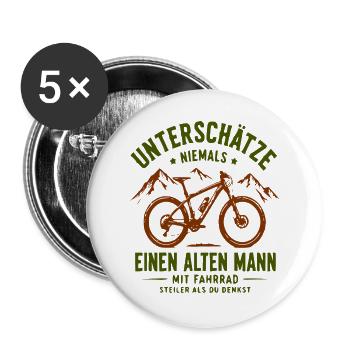 Unterschätze Nie Alten Mann Mit Fahrrad - Buttons groß 56 mm (5er Pack) - Weiß - Vorne