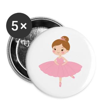 Kleine Ballerina im rosa Tutu – Tanz Design - Buttons groß 56 mm (5er Pack) - Weiß - Vorne