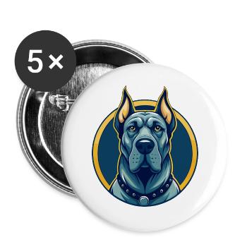 Dogge Kawaii Maskottchen Cartoon Clipart Logo - Buttons groß 56 mm (5er Pack) - Weiß - Vorne