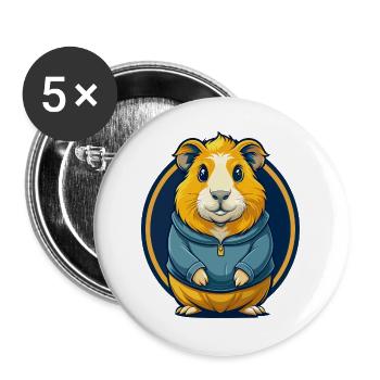 Logo clipart de dessin animé mascotte Kawaii cochon d’Inde - Lot de 5 grands badges (56 mm) - blanc - Devant