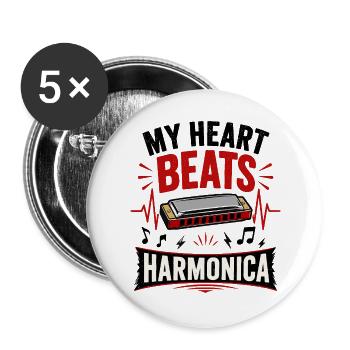  Instrument Harmonika Musik Herzschlag - Buttons groß 56 mm (5er Pack) - Weiß - Vorne