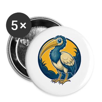 Ibis Kawaii Mascot Cartoon Character Clipart Logo - Buttons large 2.2''/56 mm (5-pack) - white - Front