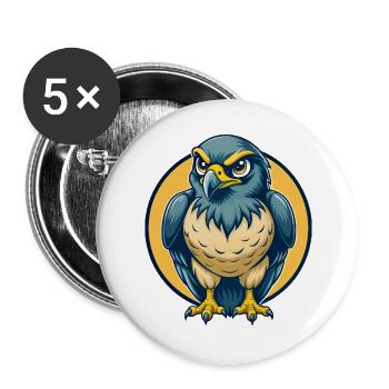 Hawk Kawaii Maskottchen Cartoon-Charakter-Clipart-Logo - Buttons groß 56 mm (5er Pack) - Weiß - Vorne