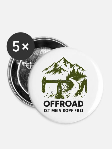 Offroad Freiheit: Berge & Trail - Buttons groß 56 mm (5er Pack) - Weiß