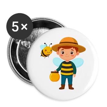 Comic-Junge als Imker mit Biene & Honig – Motiv - Buttons groß 56 mm (5er Pack) - Weiß - Vorne