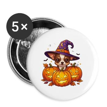 Halloween Chihuahua Pumpkin Witch - Buttons groß 56 mm (5er Pack) - Weiß - Vorne